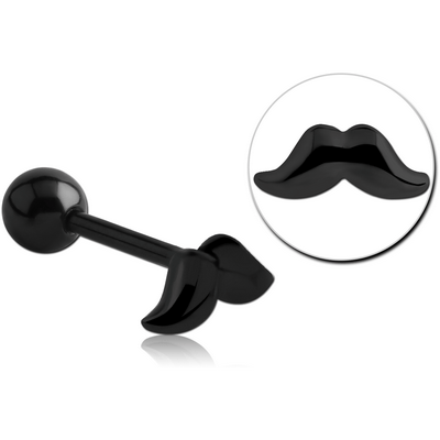 BLACK PVD COATED SURGICAL STEEL BARBELL - MUSTACHE
