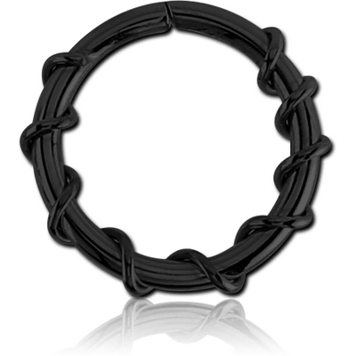BLACK PVD COATED SURGICAL STEEL SEAMLESS RING - TWIST WIRE