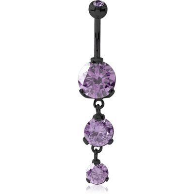 BLACKLINE SURGICAL STEEL TRIPLE ROUND CZ DANGLE NAVEL BANANA WITH JEWELED BALL