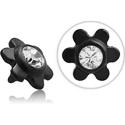 BLACK PVD COATED SURGICAL STEEL SWAROVSKI CRYSTAL JEWELLED FLOWER FOR 1.2MM INTERNALLY THREADED PINS