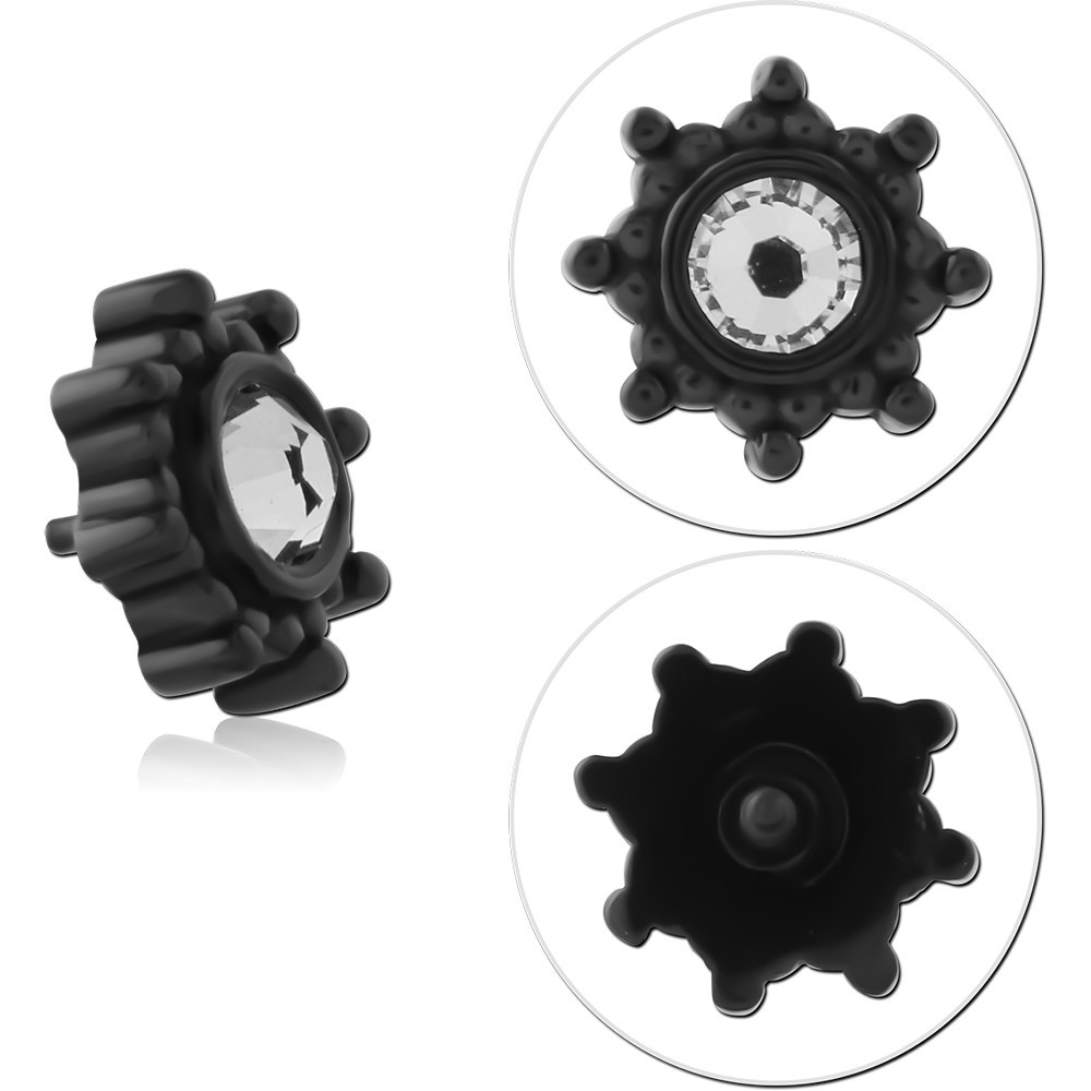 316L BLACK PVD COATED SURGICAL STEEL INTERNAL THREADED TOP BEADED HALO ROUND GEM