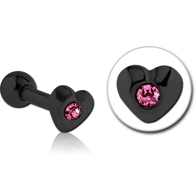 BLACK PVD COATED SURGICAL STEEL JEWELLED HEART TRAGUS MICRO BARBELL