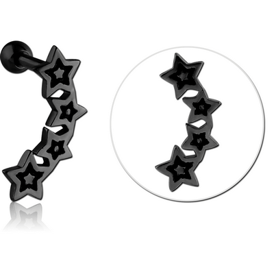 BLACK PVD COATED SURGICAL STEEL TRAGUS MICRO BARBELL WITH ENAMEL - FOUR STARS