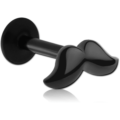 BLACK PVD COATED SURGICAL STEEL MICRO LABRET WITH ATTACHMENT - MUSTACHE