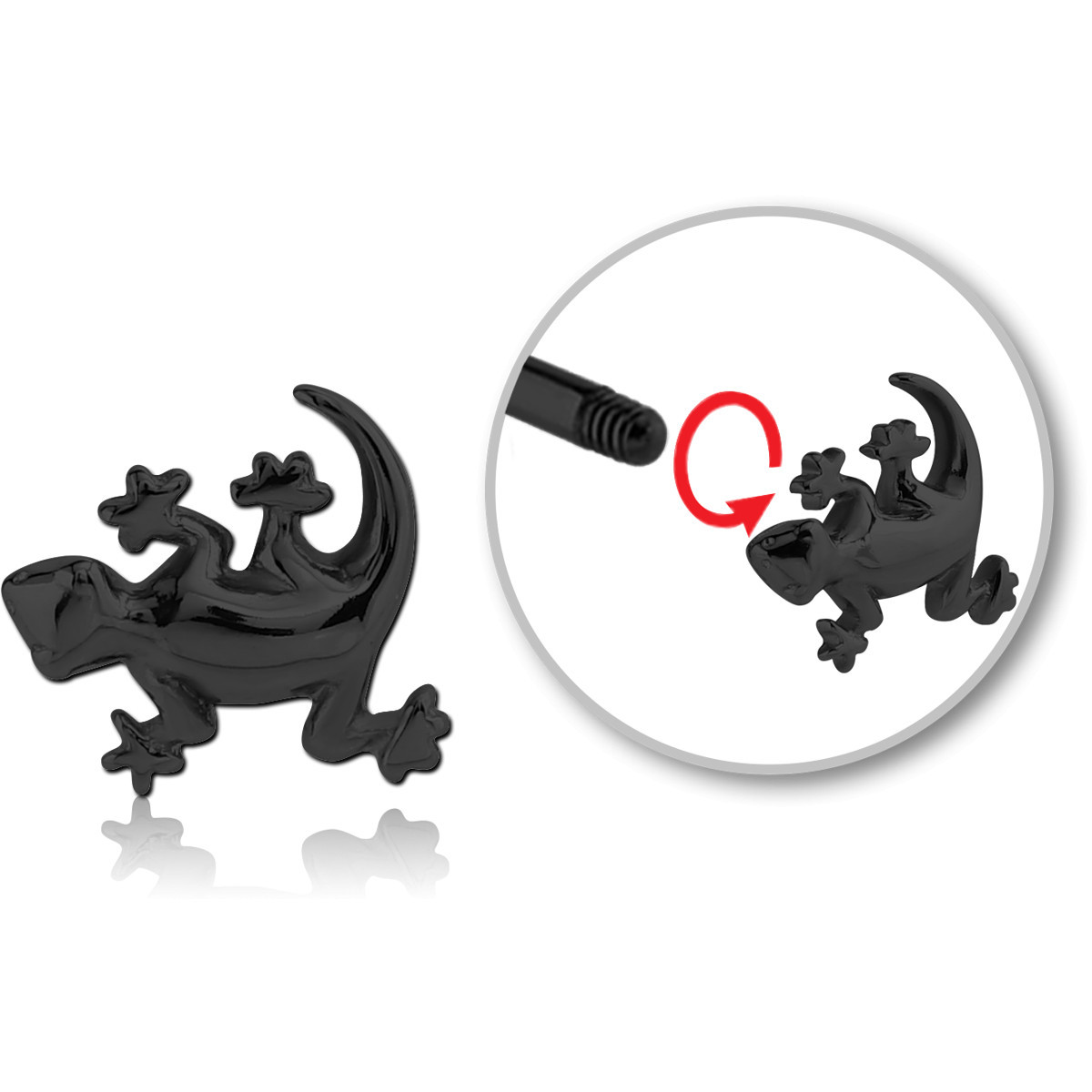 316L BLACK PVD COATED SURGICAL STEEL ATTACHMENT FOR 1.6 MM THREADED PINS - SALAMANDER