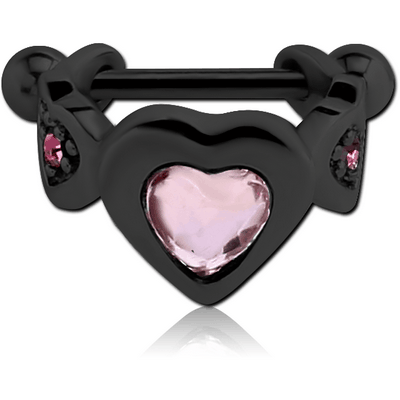 BLACK PVD COATED SURGICAL STEEL JEWELLED CARTILAGE SHIELD - THREE HEARTS