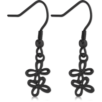 BLACK PVD COATED SURGICAL STEEL EARRINGS - TWO CUT TROUGH FLOWERS