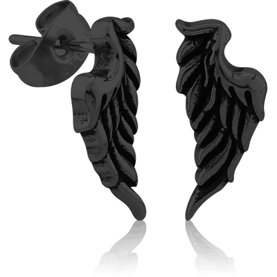 BLACK PVD COATED SURGICAL STEEL EAR STUDS PAIR - WING