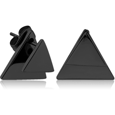 BLACK PVD COATED SURGICAL STEEL BACK EARRINGS WITH STUD PAIR - TRIANGLE