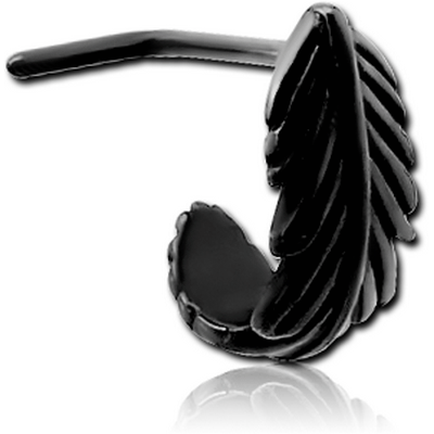 BLACK PVD COATED SURGICAL STEEL 90 DEGREE WRAP AROUND NOSE STUD - FEATHER