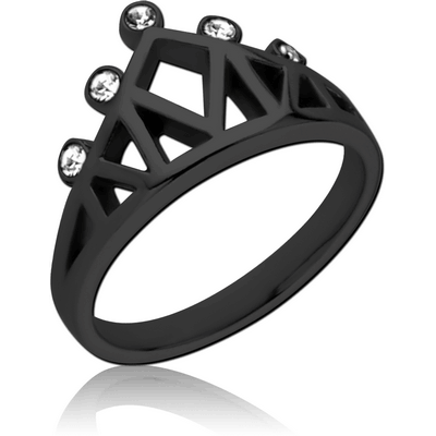 BLACK PVD COATED SURGICAL STEEL JEWELLED RING - CROWN