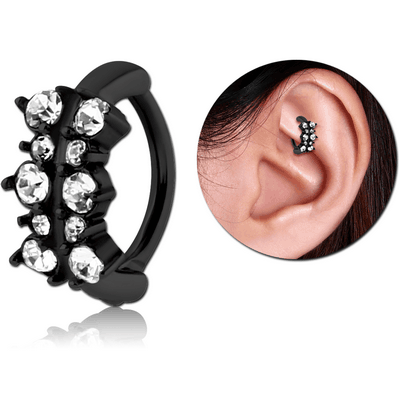 BLACK PVD COATED SURGICAL STEEL JEWELLED ROOK CLICKER - FILIGREE
