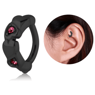BLACK PVD COATED SURGICAL STEEL JEWELLED ROOK CLICKER - HEART