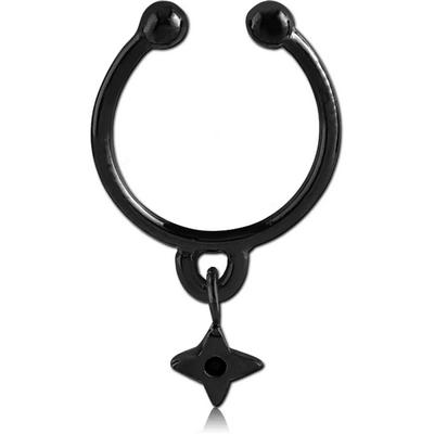 BLACK PVD COATED SURGICAL STEEL FAKE SEPTUM RING WITH CHARM - STAR