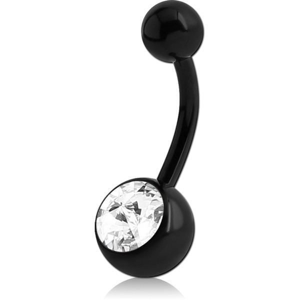 BLACK PVD COATED TITANIUM PREMIUM CRYSTAL JEWELLED NAVEL BANANA WITH RIVOLI STONE