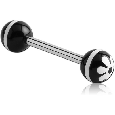SURGICAL STEEL BARBELL WITH ACRYLIC RETRO FLOWER PRINTED BALL
