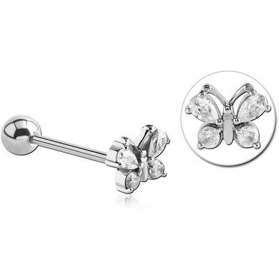 SURGICAL STEEL JEWELLED BARBELL - BUTTERFLY