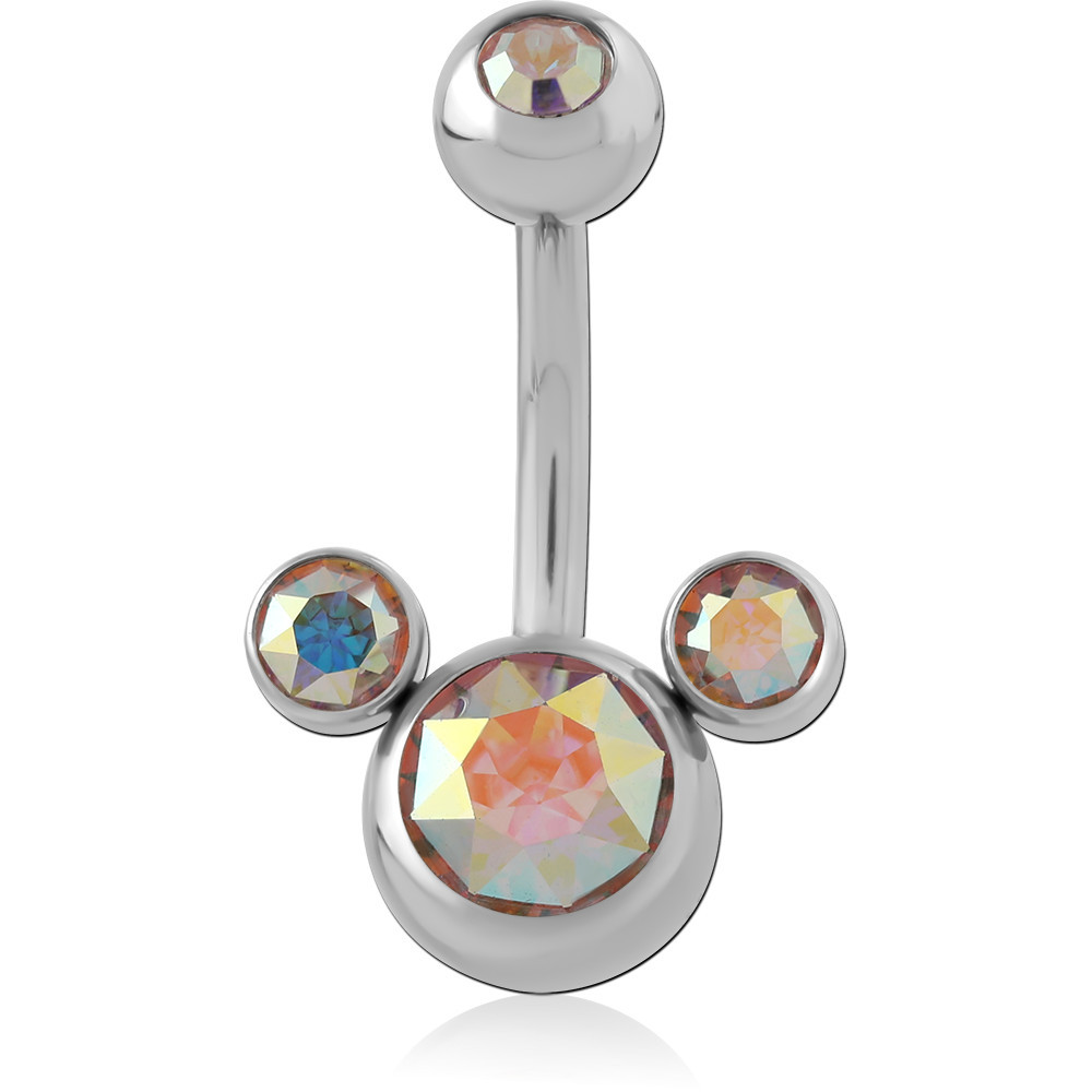 SURGICAL STEEL DOUBLE PREMIUM CRYSTALS JEWELED NAVEL BANANA WITH JEWELED DISC