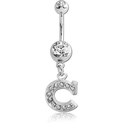 SURGICAL STEEL DOUBLE JEWELLED NAVEL BANANA WITH JEWELLED LETTER CHARM - C