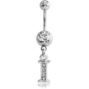 SURGICAL STEEL DOUBLE JEWELLED NAVEL BANANA WITH JEWELLED LETTER CHARM - I
