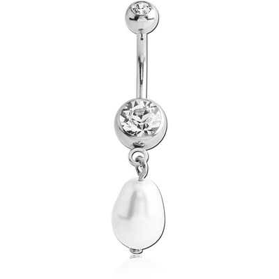 SURGICAL STEEL DOUBLE JEWELLED NAVEL BANANA WITH SYNTHETIC PEARL CHARM