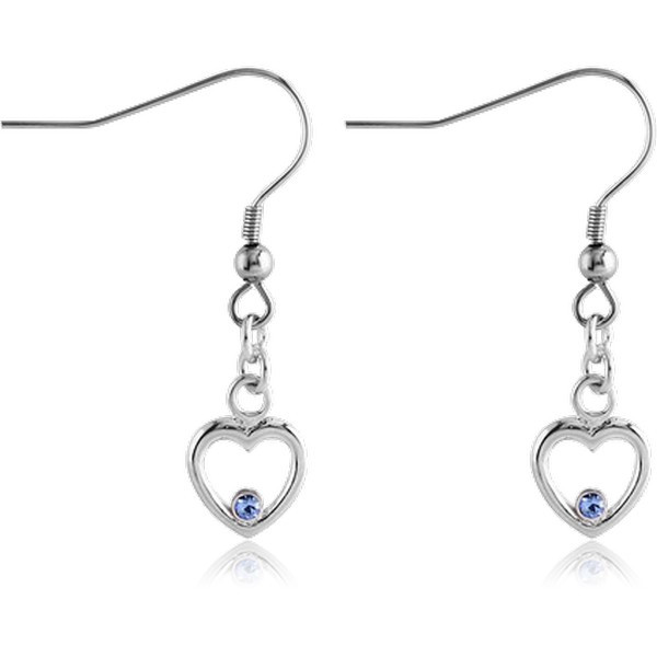 RHODIUM PLATED BRASS JEWELLED EARRINGS PAIR - HEART