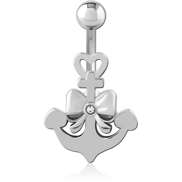 RHODIUM PLATED BRASS JEWELED NAVEL BANANA