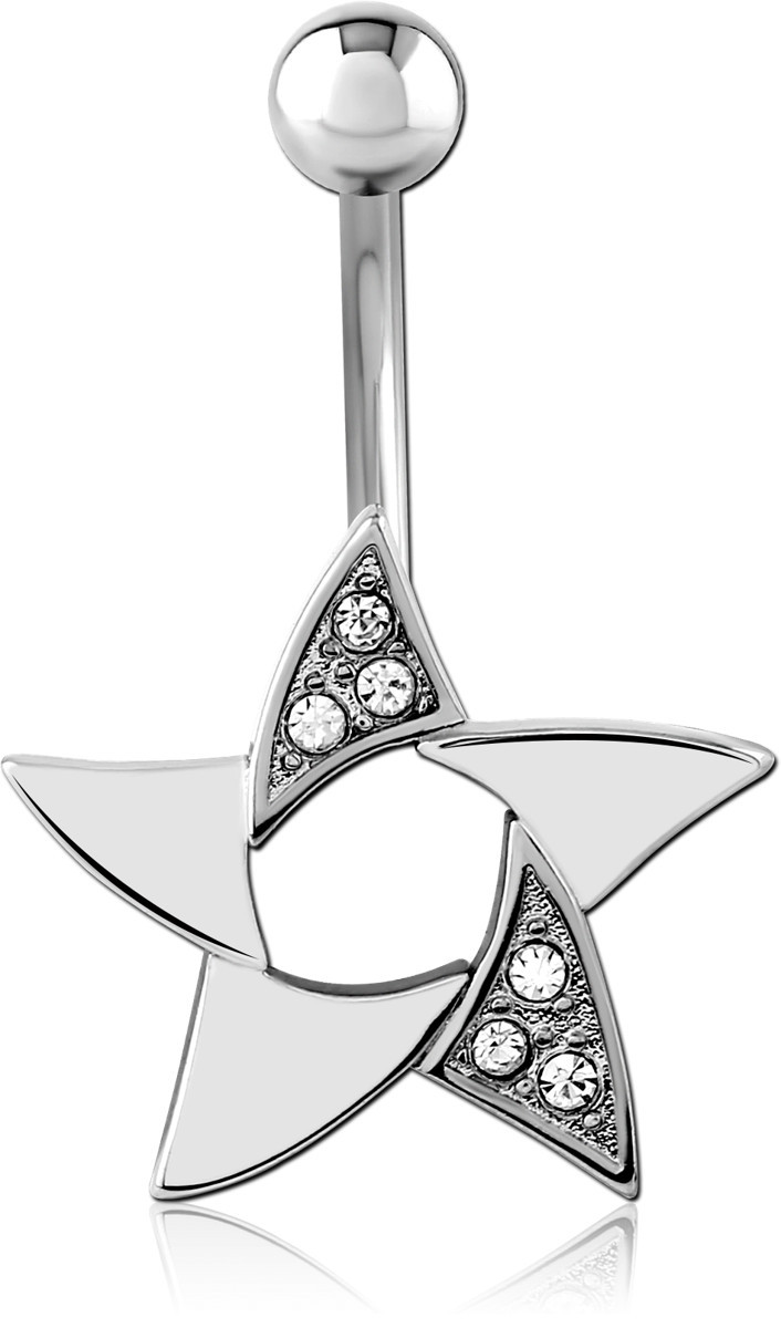 NAVEL BANANA WITH OPEN STAR CHARM AND CLEAR GEMS