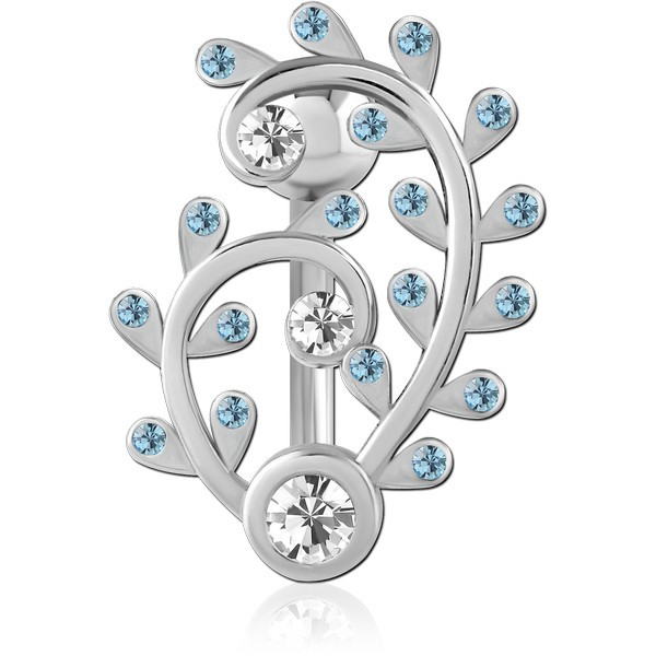 RHODIUM PLATED BRASS JEWELED NAVEL BANANA