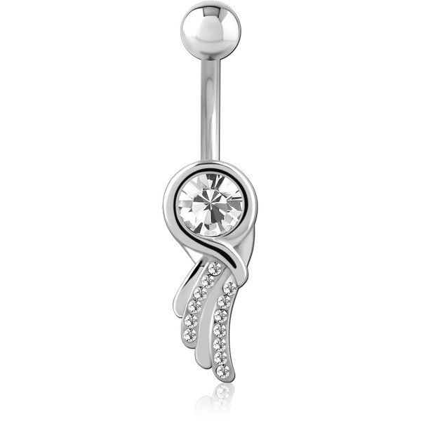 RHODIUM PLATED BRASS JEWELED NAVEL BANANA