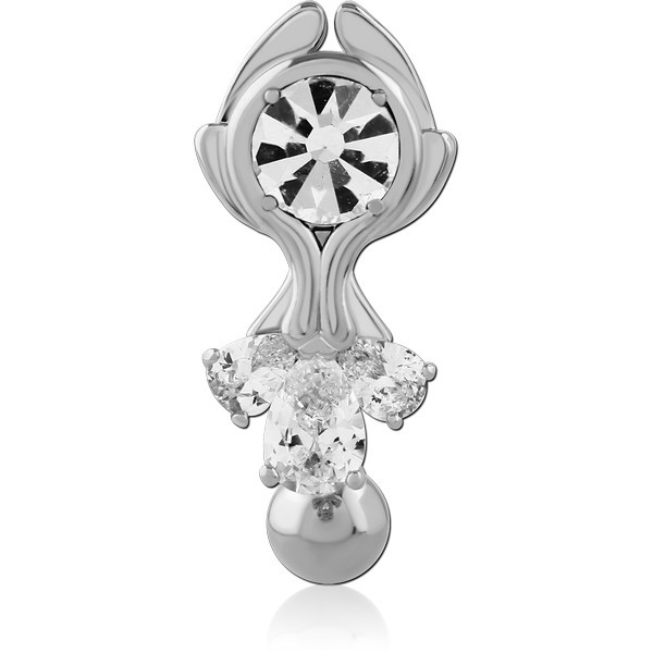 RHODIUM PLATED BRASS JEWELED NAVEL BANANA