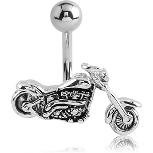RHODIUM PLATED BRASS JEWELLED NAVEL BANANA - MOTORCYCLE