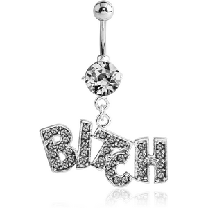 RHODIUM PLATED JEWELLED FASHION NAVEL BANANA WITH BITCH CHARM