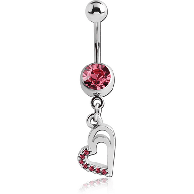 SURGICAL STEEL JEWELLED NAVEL BANANA WITH DANGLING CHARM - HEART