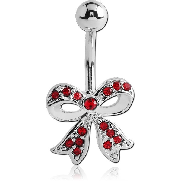 RHODIUM PLATED BRASS JEWELLED NAVEL BANANA - BOW