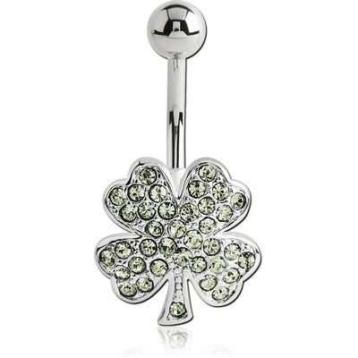 RHODIUM PLATED BRASS JEWELLED NAVEL BANANA - CLOVER