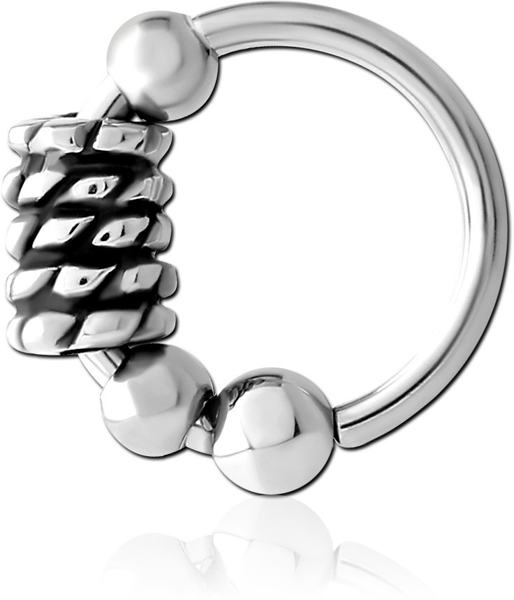 SURGICAL STEEL SEAMLESS RING TWISTED COIL AND BALL ACCENTS DESIGN