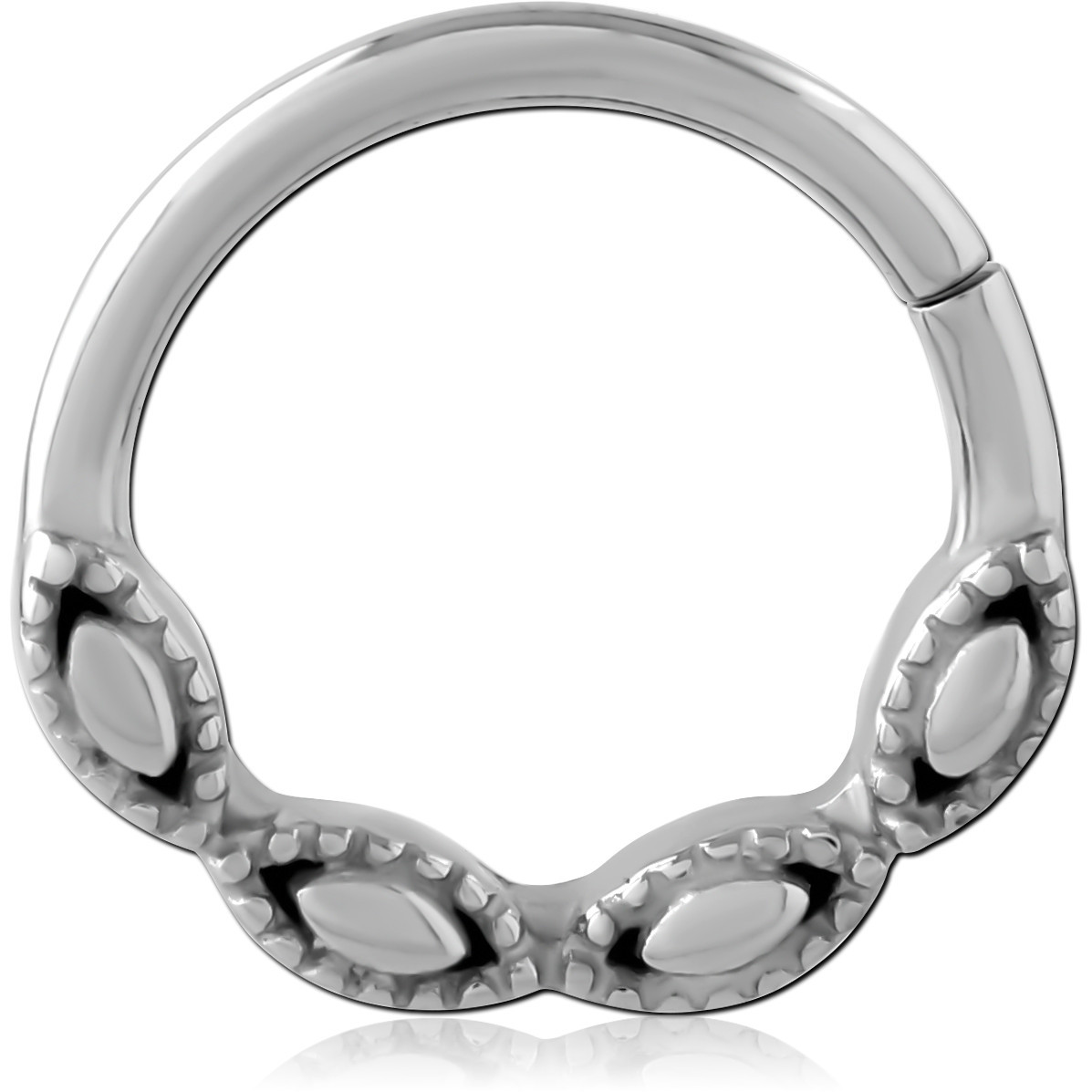 316L SURGICAL STEEL HINGED SEGMENT RING MARQUISE MOTIF TEXTURED EDGE