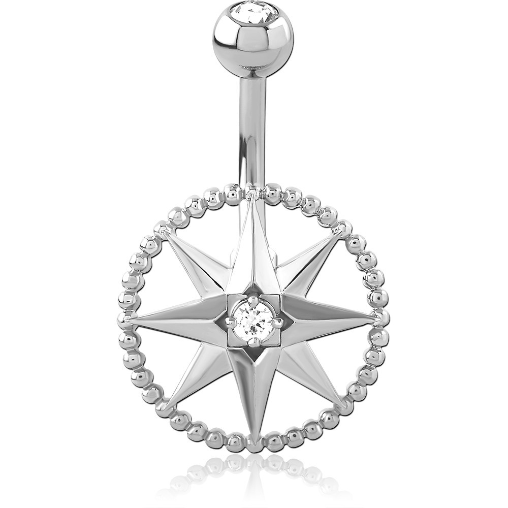 RHODIUM PLATED DOUBLE JEWELED NAVEL BANANA