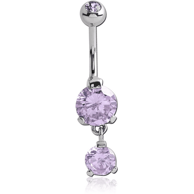 SURGICAL STEEL TRIPLE HEART CZ DOUBLE JEWELED DANGLE NAVEL BANANA