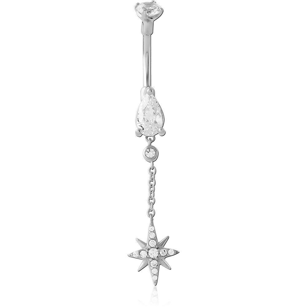 316L SURGICAL STEEL NAVEL BANANA TEARDROP GEM WITH EIGHT-POINT STAR CHARM