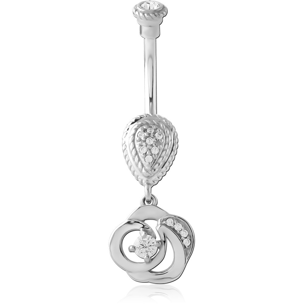 316L SURGICAL STEEL NAVEL BANANA TEARDROP GEM TOP WITH SWIRL GEM CHARM