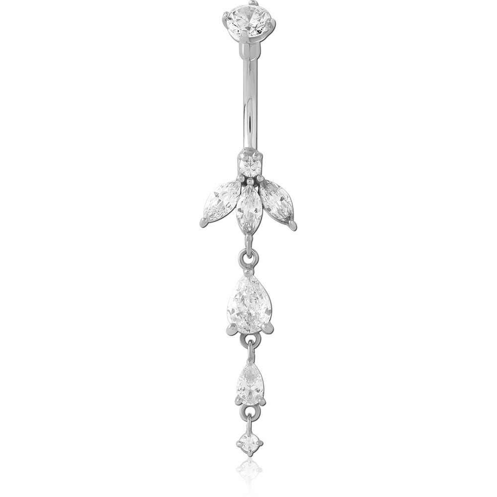 316L SURGICAL STEEL NAVEL BANANA WITH MARQUISE AND PEAR GEM CASCADE CHARM