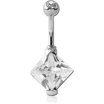 SURGICAL STEEL SQUARE 10MM CZ DOUBLE JEWELLED NAVEL BANANA