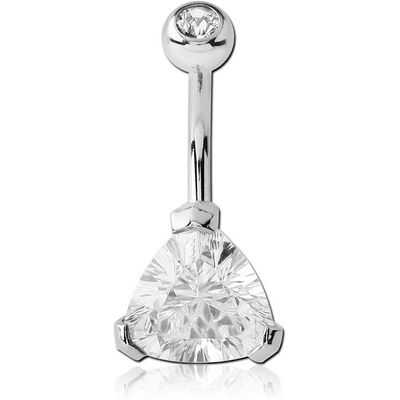 SURGICAL STEEL TRIANGLE 10MM CZ DOUBLE JEWELLED NAVEL BANANA