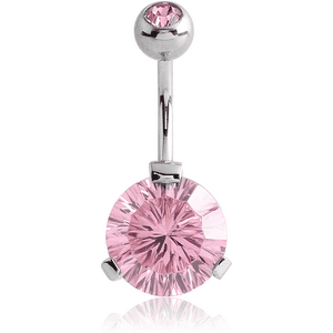 SURGICAL STEEL SUPER ROUND 12MM CZ DOUBLE JEWELLED NAVEL BANANA