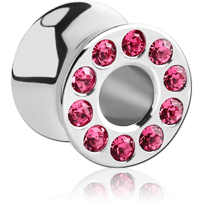 SURGICAL STEEL MULTI JEWELED DOUBLE FLARED TUNNEL