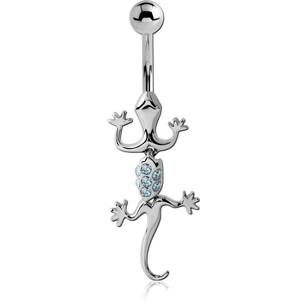 SURGICAL STEEL JEWELLED MOVING SEGMENTS LIZARD NAVEL BANANA