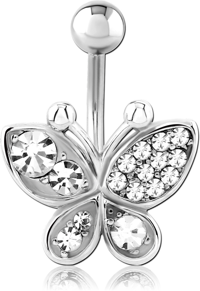 SURGICAL STEEL JEWELED NAVEL BANANA - BUTTERFLY