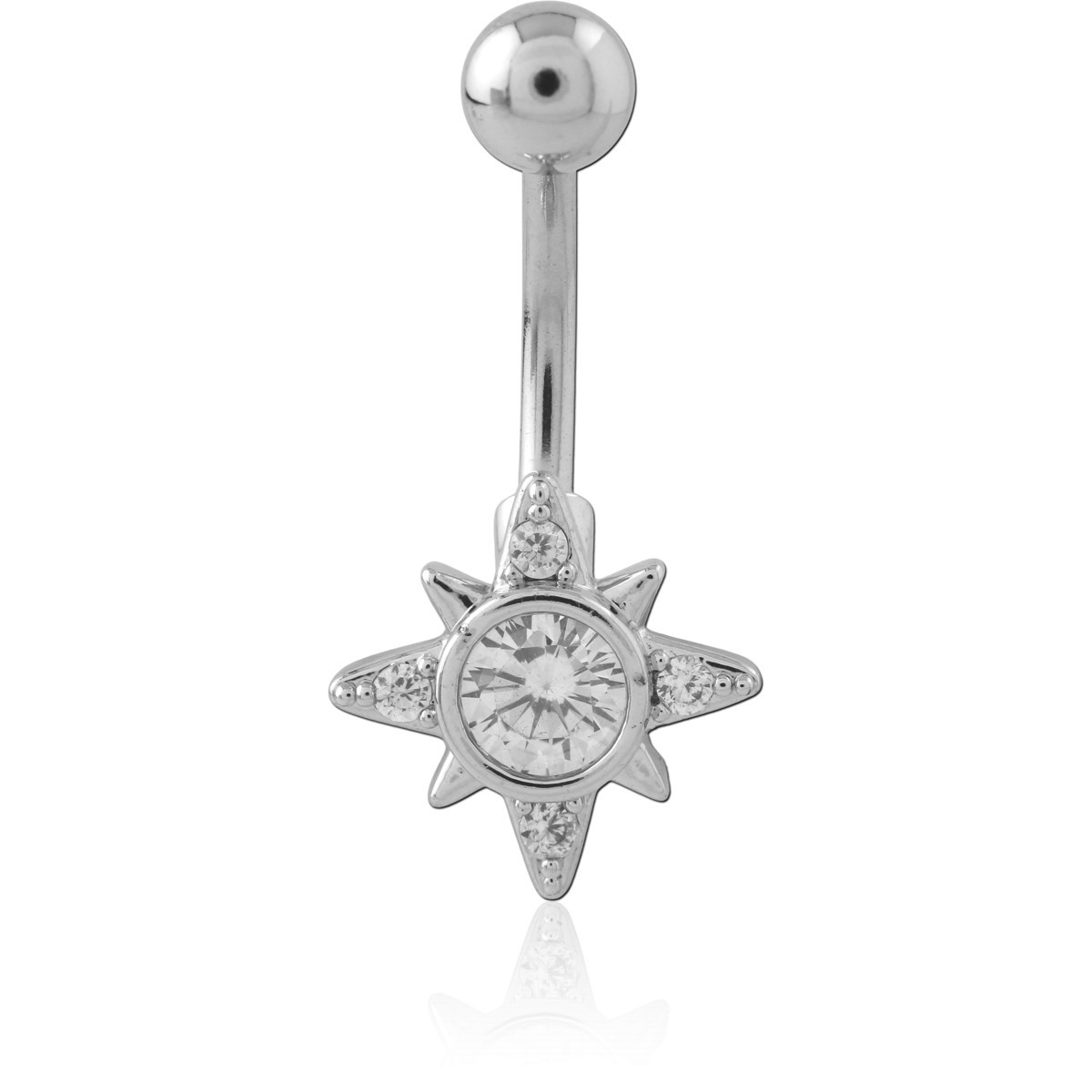 SURGICAL STEEL NAVEL BANANA CLEAR GEM WITH COMPASS STAR CHARM